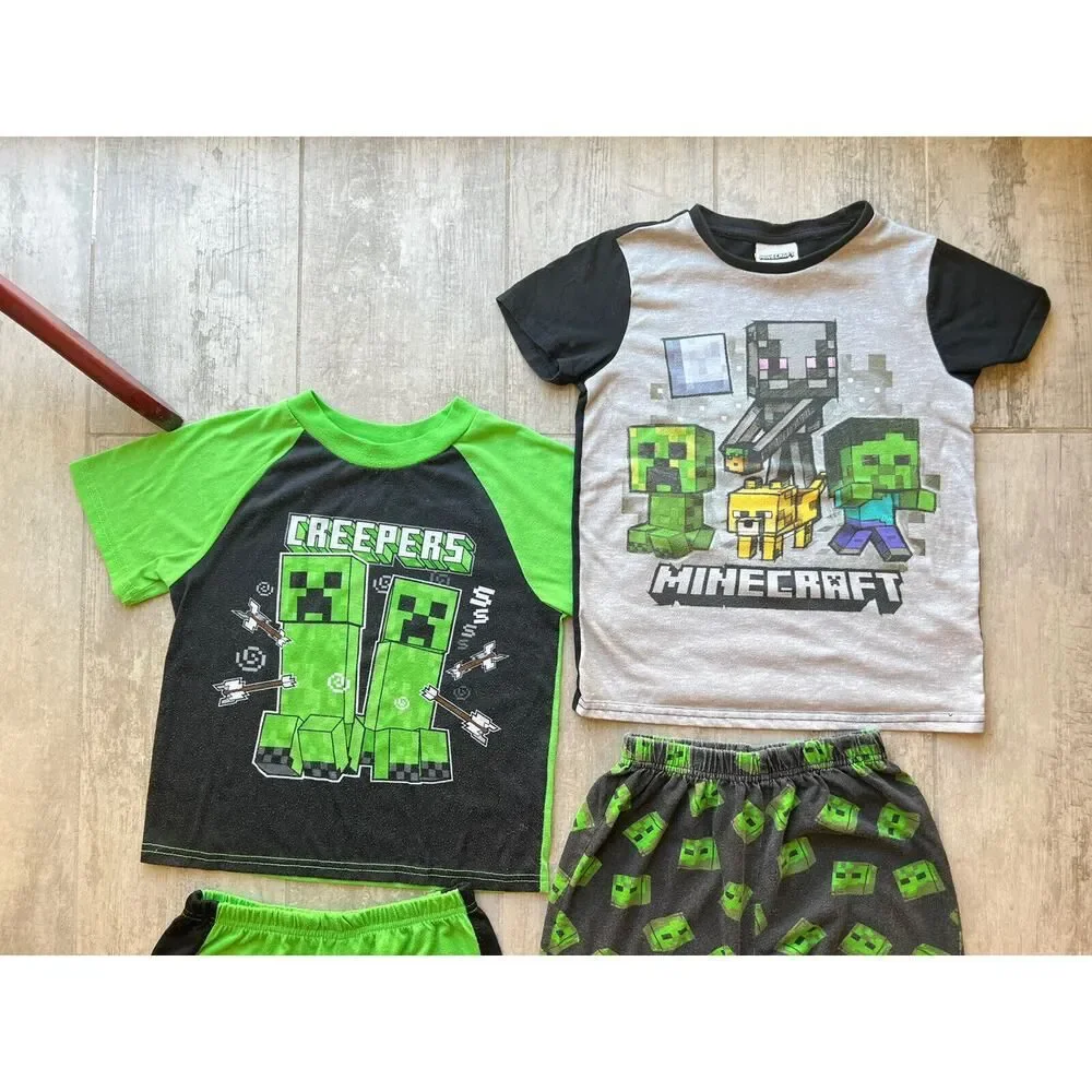 Minecraft Boys 4 Piece CREEPERS Pajama Set Sleep Lounge Pjs Gamer 8 Youth Rare